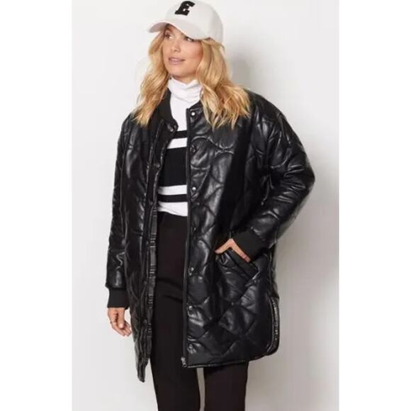 Evereve Georgetown Coat Faux Leather Long Quilted Reversible Plaid Jacket XS - Picture 1 of 16